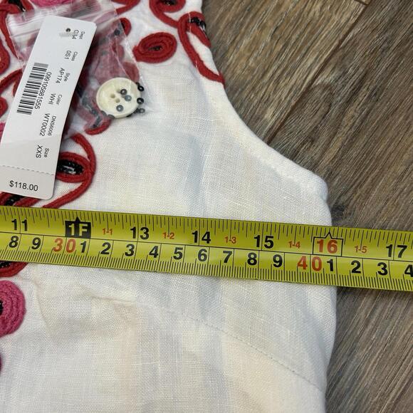 J.Crew Navy White Linen Sequin Floral Embroidered Shift Dress, Size XXS $118 - Picture 6 of 9